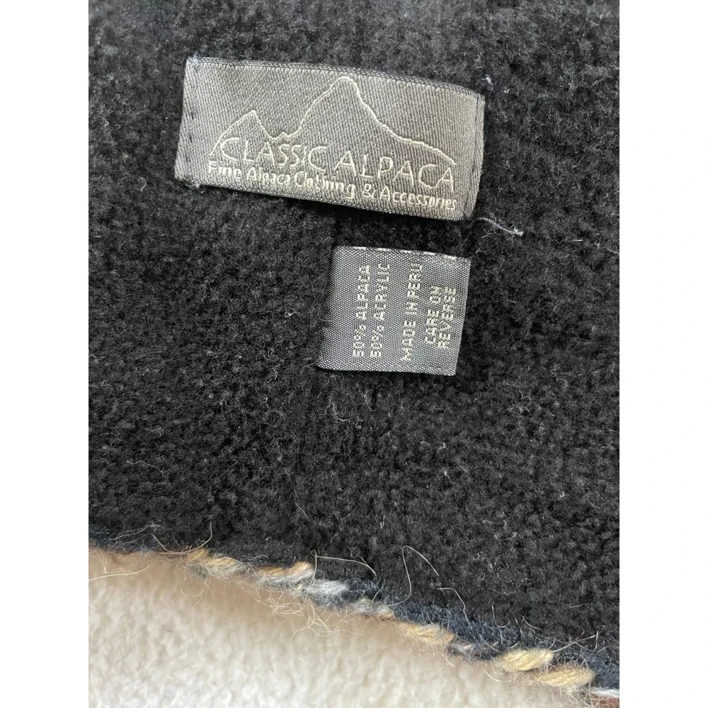 Classic Alpaca One Size Chullo Hat Black Fair Isle Fleece Lined Peru Ear Flaps